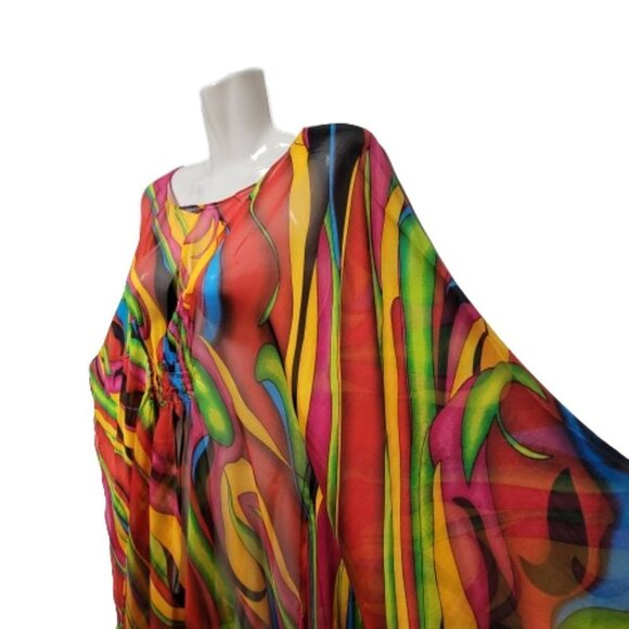 Silk Kaftan Multicolor Dress Caftan Tunic Silk Cover Up Silk… - Picture 8 of 9